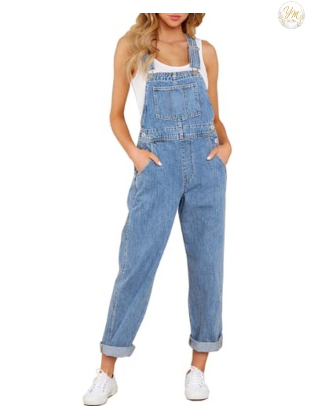 Women's Overalls Loose Fit Denim Bib Jumpsuit Stretch Cotton Blend